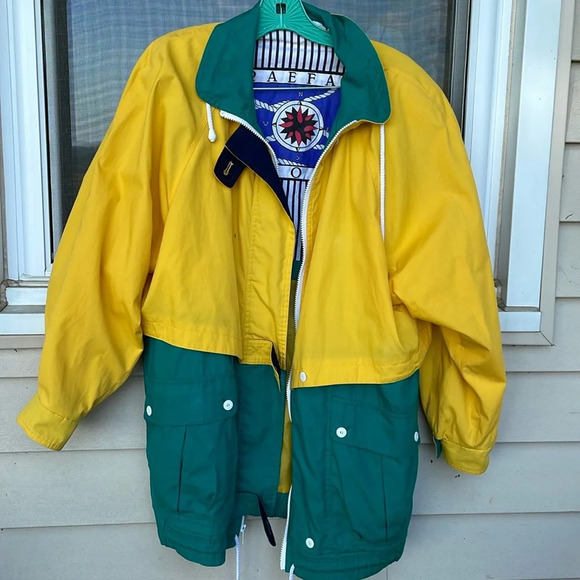 VTG 1990s Braefair Sport woman’s Sz M jacket w shoulder pads Yellow teal sailing - Picture 3 of 14